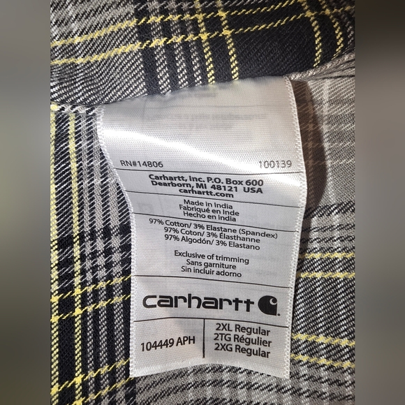 Carhartt Relaxed Fit Gray Plaid Flannel Pearl Snap Shirt size 2XL - Picture 4 of 4